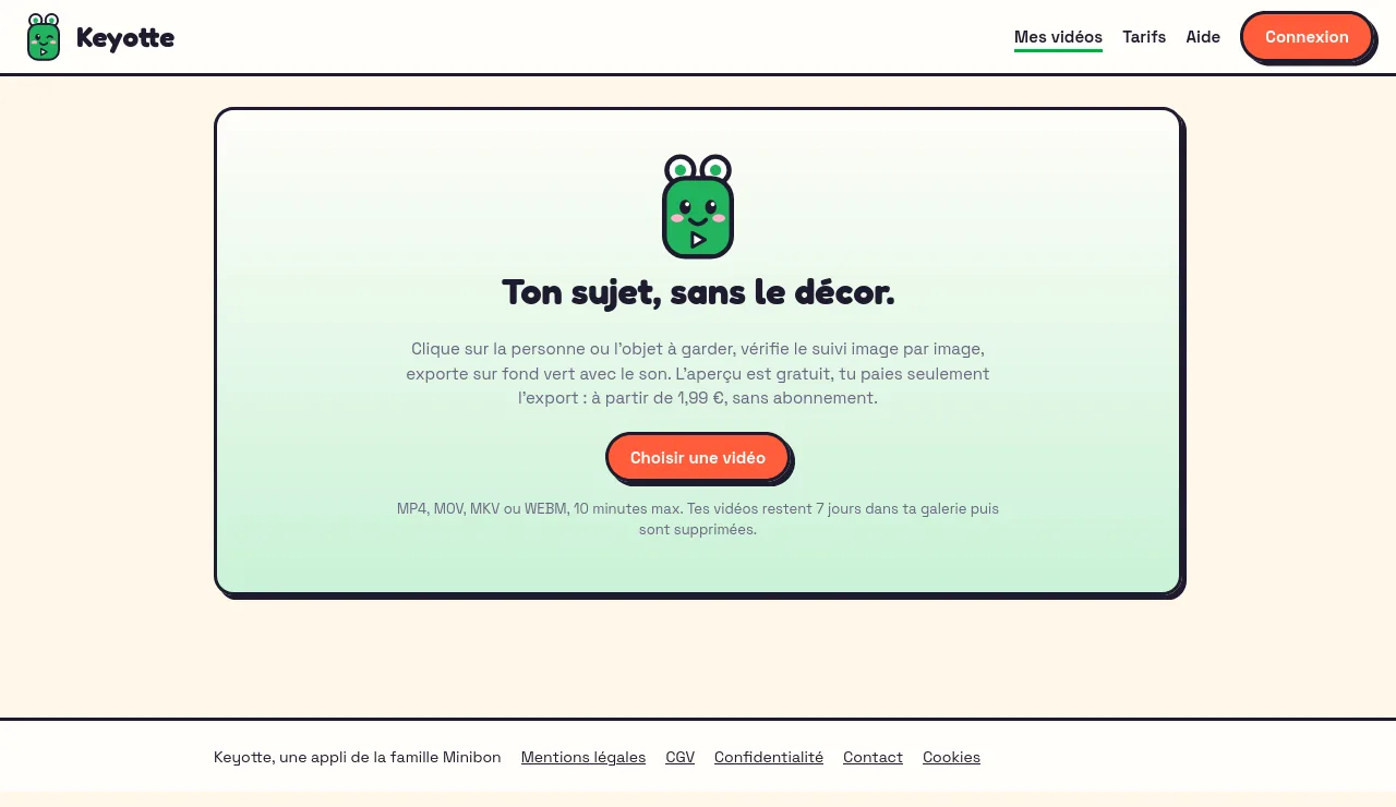 Écran d'import Keyotte : l'aperçu est gratuit, on paie seulement l'export à partir de 1,99 €